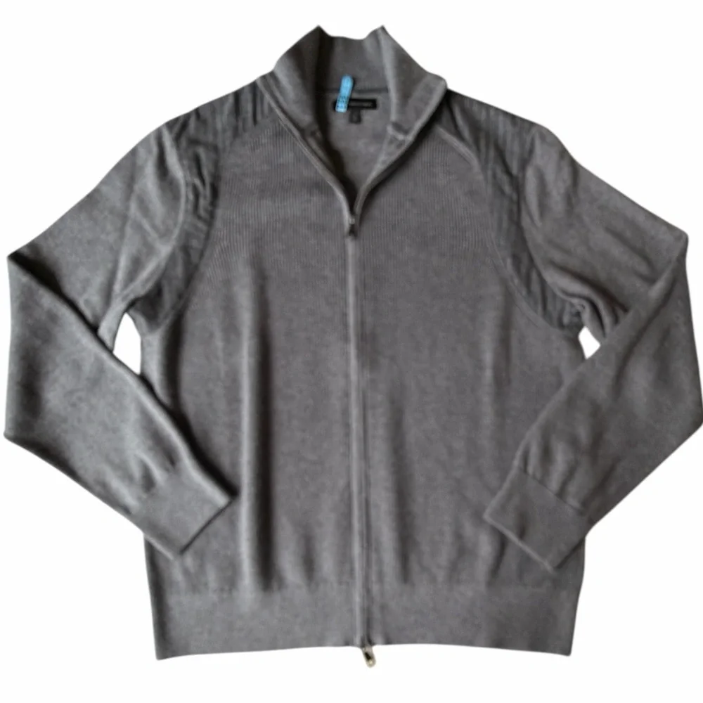 Banana Republic Gray Front Zip Sweater Wool Flannel Trim, size XL
